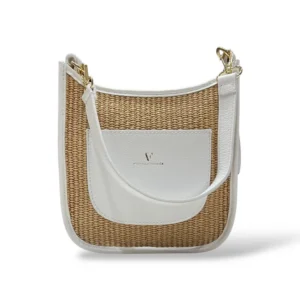 Handwoven Raffia Tote Bag - Leather Trim Turn-Lock Convertible Crossbody